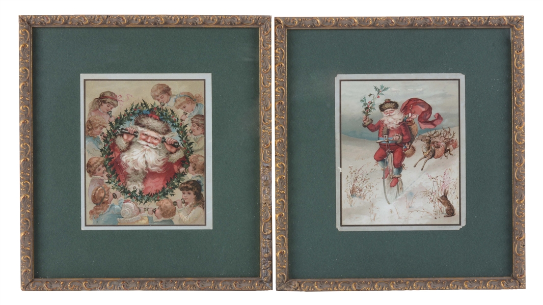LOT OF 2: FRAMED HILLS BROS FINE COFFEE CHRISTMAS TRADE CARDS. 