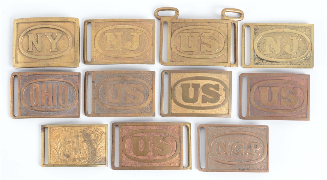 LOT OF 1870S US & STATE BELT BUCKLES.