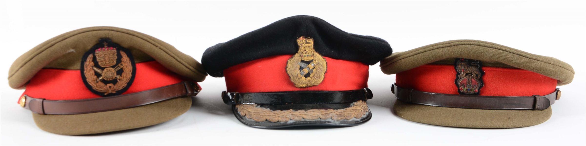 LOT OF 3: BRITISH & COMMONWEALTH OFFICERS PEAKED CAPS.