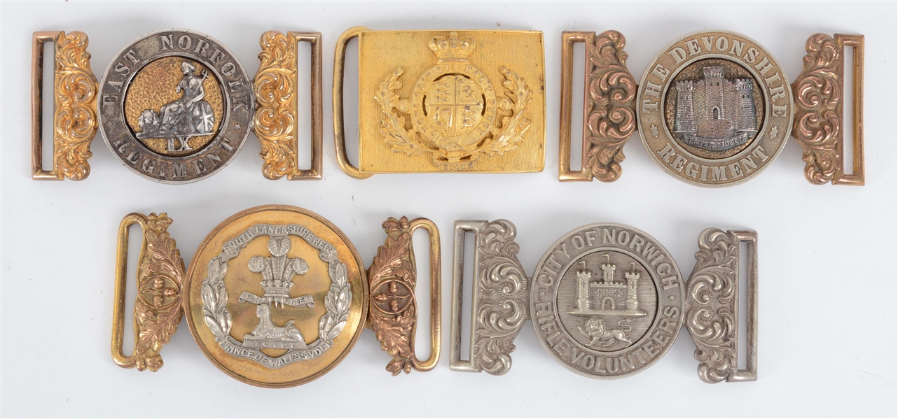 LOT OF 5: VICTORIAN BRITISH ARMY BELT BUCKLES.