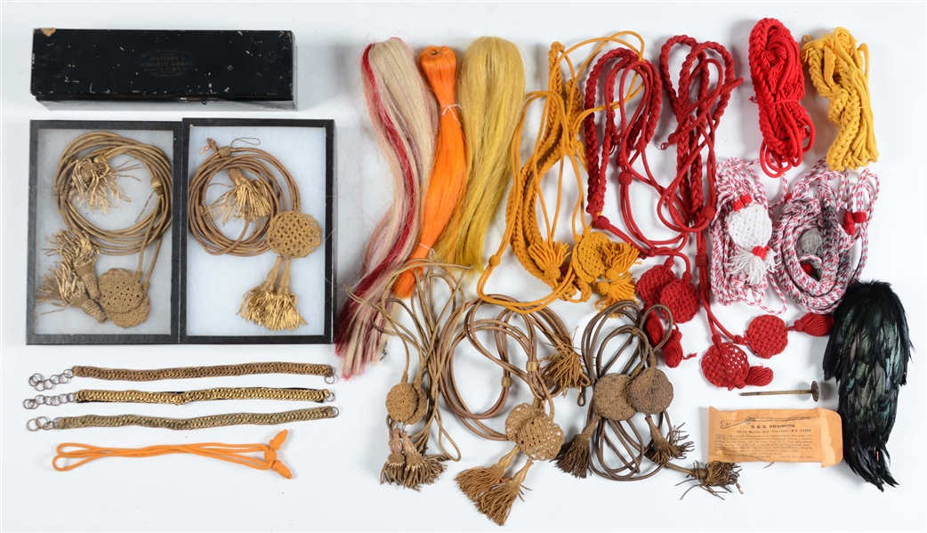 LARGE LOT OF ASSORTED MODEL 1881 HELMET CORDS & PLUMES.