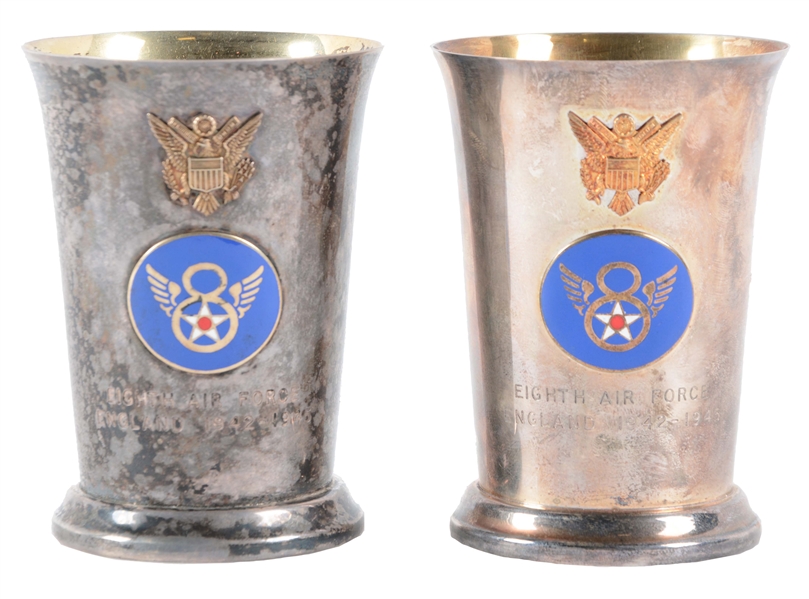 LOT OF 2: STERLING SILVER EIGHTH AIR FORCE CUPS IN CASES. 