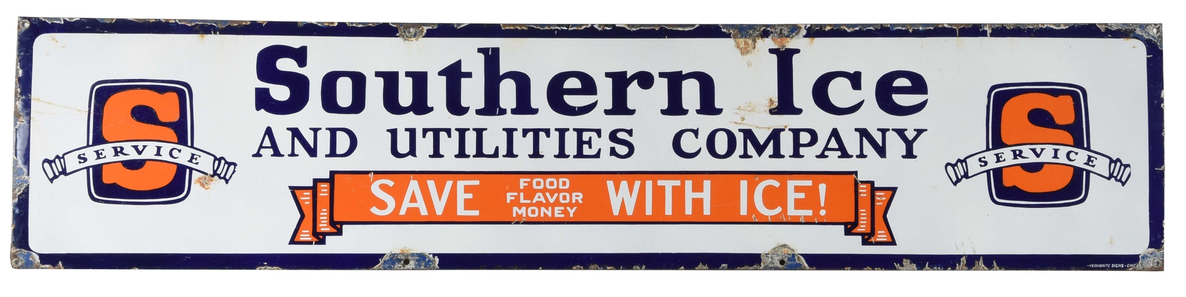SOUTHERN ICE & UTILITIES COMPANY PORCELAIN STRIP SIGN.