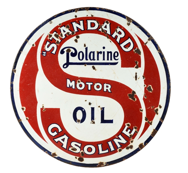 STANDARD GASOLINE & MOTOR OIL PORCELAIN CURB SIGN.