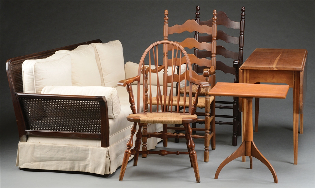 GROUP OF ASSORTED EARLY AMERICAN STYLE FURNISHINGS.                                                                                                                                                     