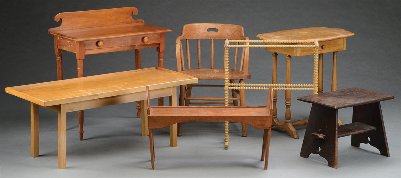 GROUP OF SEVEN PIECES OF COUNTRY FURNITURE.                                                                                                                                                             