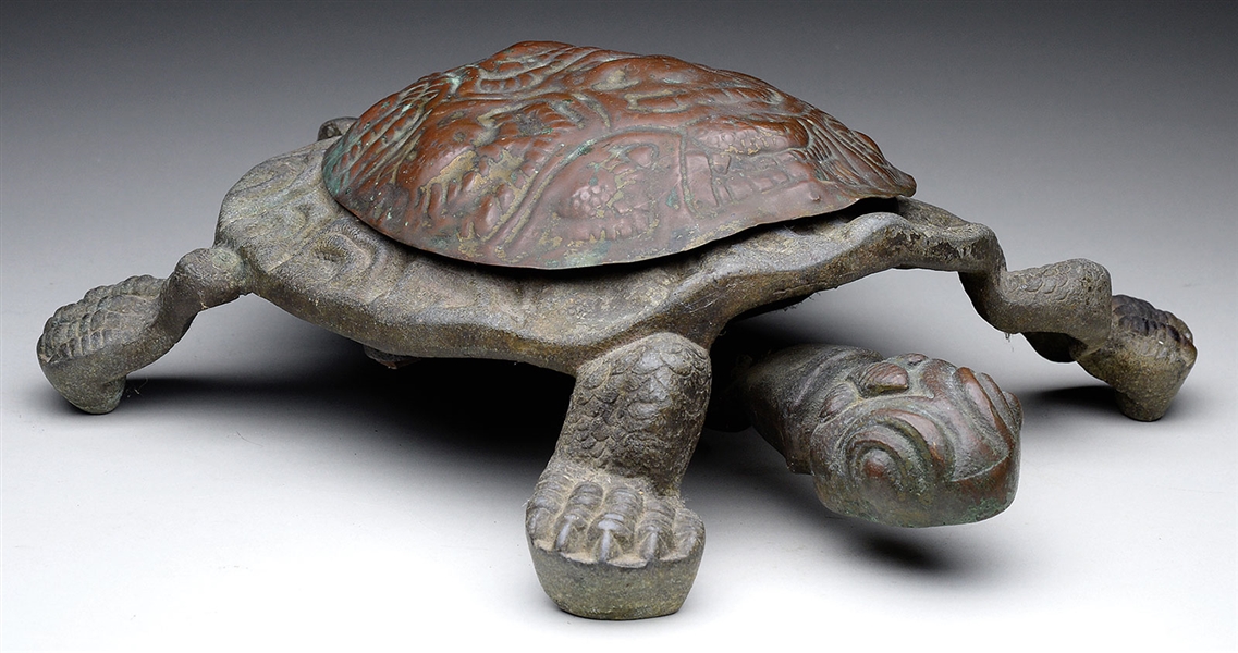 OUTSTANDING COPPER AND METAL TURTLE FORM SPITTOON.                                                                                                                                                      