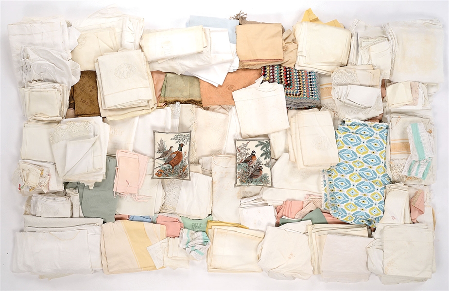 LARGE LOT OF ESTATE LINEN AND TEXTILES.                                                                                                                                                                 