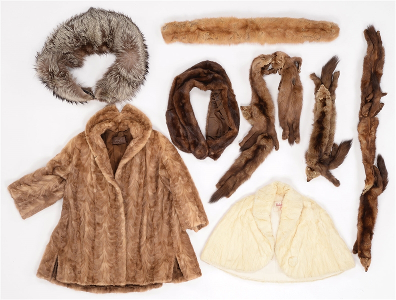 EIGHT ASSORTED FUR COATS, STOLES, AND COLLARS.                                                                                                                                                          