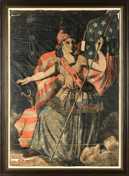 SPLENDID PATRIOTIC CIVIL WAR RECRUITING BANNER WHICH FLEW IN PARIS, KENTUCKY WITH GREAT PROVENANCE.                                                                                                     