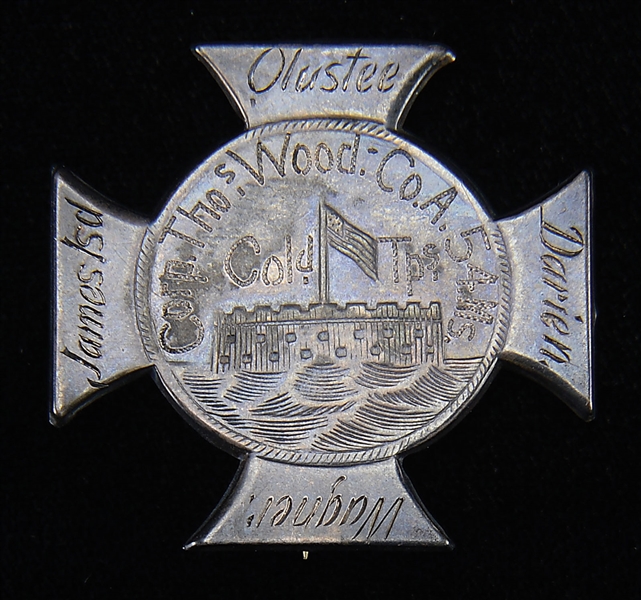 RARE AND UNIQUE 54TH MASSACHUSETTS SILVER ID PIN OF CORPORAL THOMAS WOODS, MARKED "COLORED TROOPS".                                                                                                     
