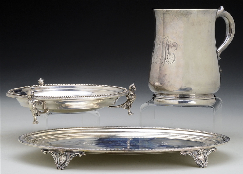 THREE PIECES OF STERLING AND COIN SILVER TABLE WARES.                                                                                                                                                   
