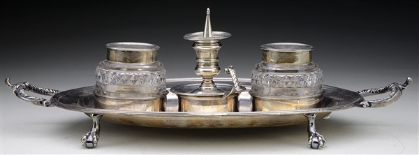 ENGLISH STERLING SILVER INK STAND.                                                                                                                                                                      