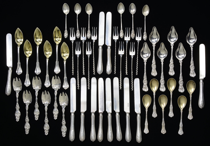 LOT OF 52 PIECES OF COIN AND STERLING SILVER FLATWARE.                                                                                                                                                  