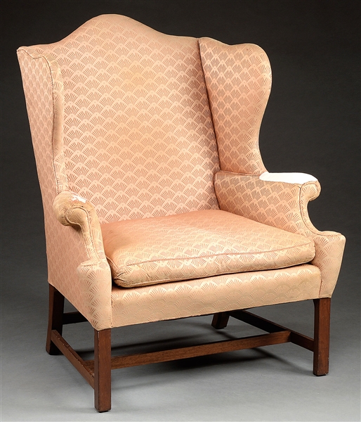 FINE CHIPPENDALE MAHOGANY WING CHAIR.                                                                                                                                                                   