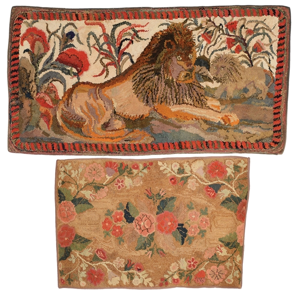 GROUP OF TWO HOOKED RUGS.                                                                                                                                                                               