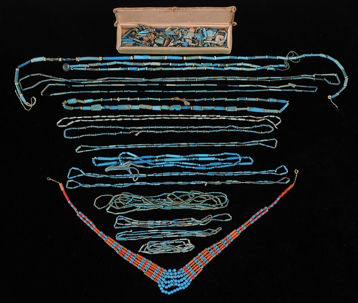 16 SINGLE STRAND NECKLACES AND MISCELLANEOUS PARTS ALONG WITH A MODERN NECKLACE.                                                                                                                        