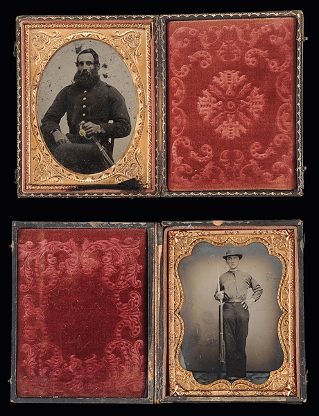 TWO RARE IDENTIFIED CONFEDERATE QUARTER-PLATE IMAGES.                                                                                                                                                   