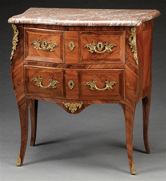 FINE DIMINUTIVE LOUIS XV MARBLE TOP COMMODE MADE BY ANDRE ANTOINE LARDIN.                                                                                                                               