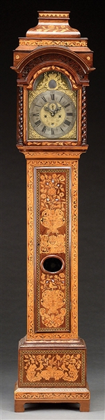 FINE MARQUETRY INLAID TALL CASE CLOCK BY SYMON LACHEZ.                                                                                                                                                  