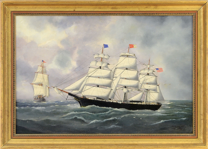 EDOUARD ADAM (FRENCH, 1847-1929) PORTRAIT OF THE SHIP "JACOB A. STAMLER."                                                                                                                               