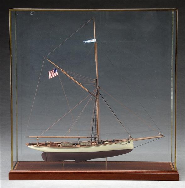 CASED SHIP MODEL OF THE YACHT "PURITAN", 1885 AMERICAS CUP DEFENDER BY WILLIAM HITCHCOCK.                                                                                                              