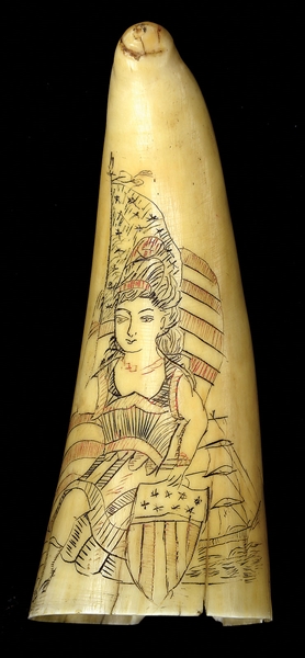 ESA - SMALL SCRIMSHAW WHALES TOOTH OF LADY LIBERTY.                                                                                                                                                    