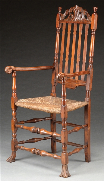 EARLY AMERICAN BANNISTER BACK ARMCHAIR.                                                                                                                                                                 