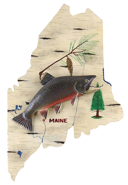 CARVED AND PAINTED 20" BROOK TROUT BY LAWRENCE C. IRVINE, WINTHROP, ME.                                                                                                                                 