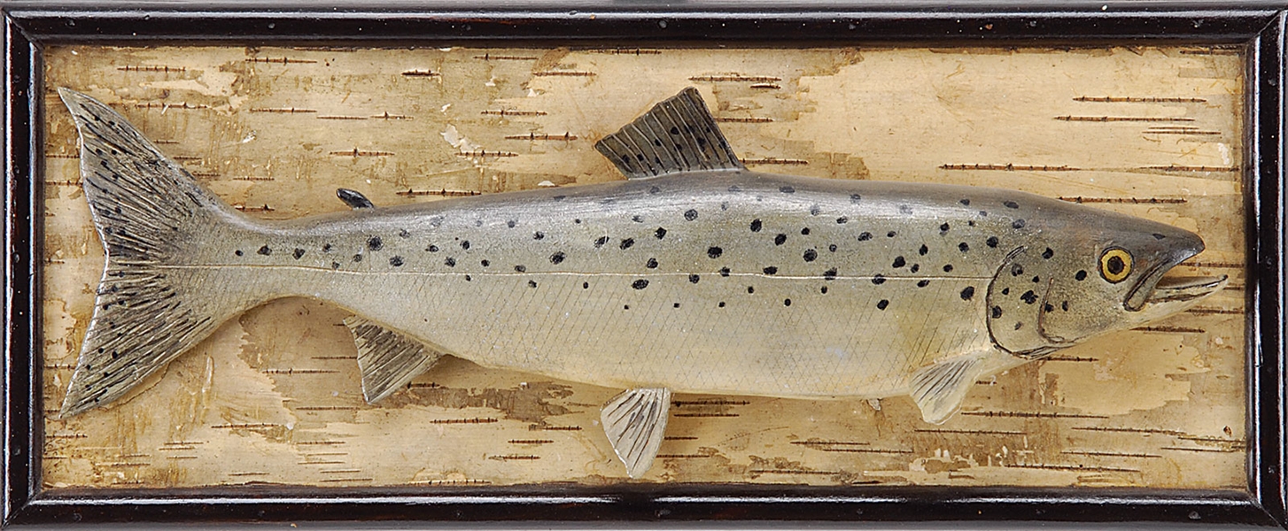 CARVED AND PAINTED 15-1/2" LANDLOCKED SALMON BY LAWRENCE C. IRVINE, WINTHROP, ME.                                                                                                                       