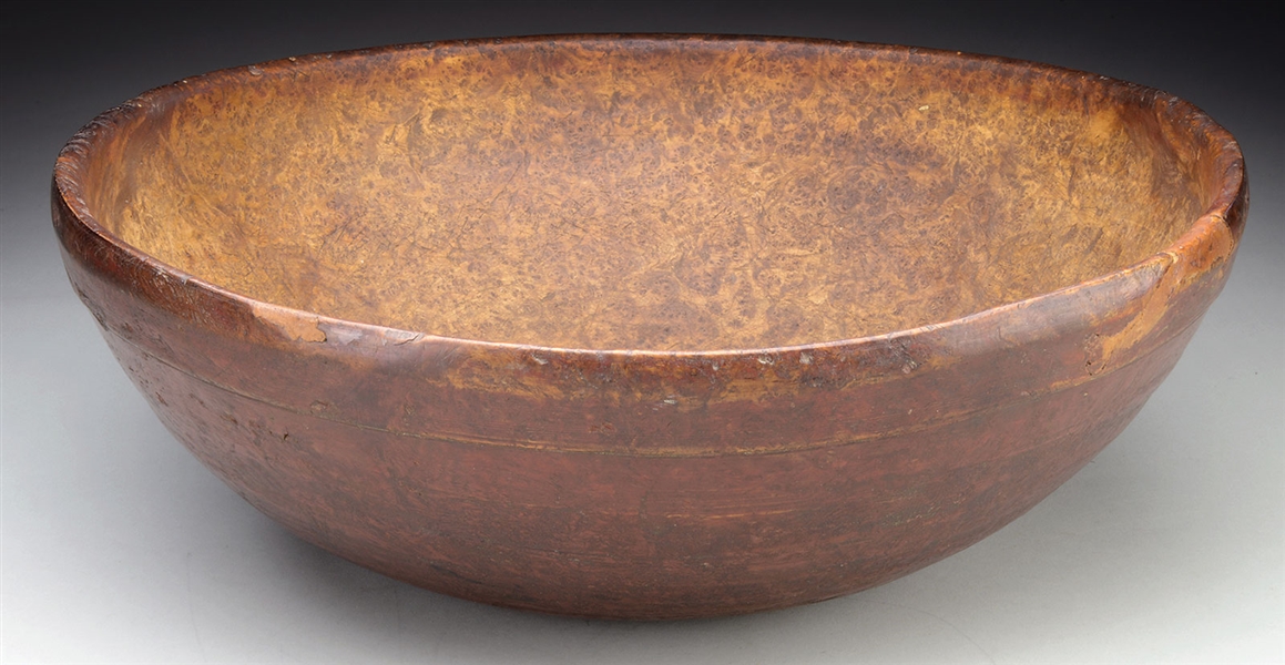 EXCEPTIONAL AND RARE LARGE PAINTED BEEHIVE-TURNED BURL BOWL.                                                                                                                                            