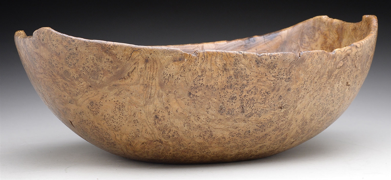 EXCEPTIONAL OVAL WOODLANDS BURLED BOWL.                                                                                                                                                                 