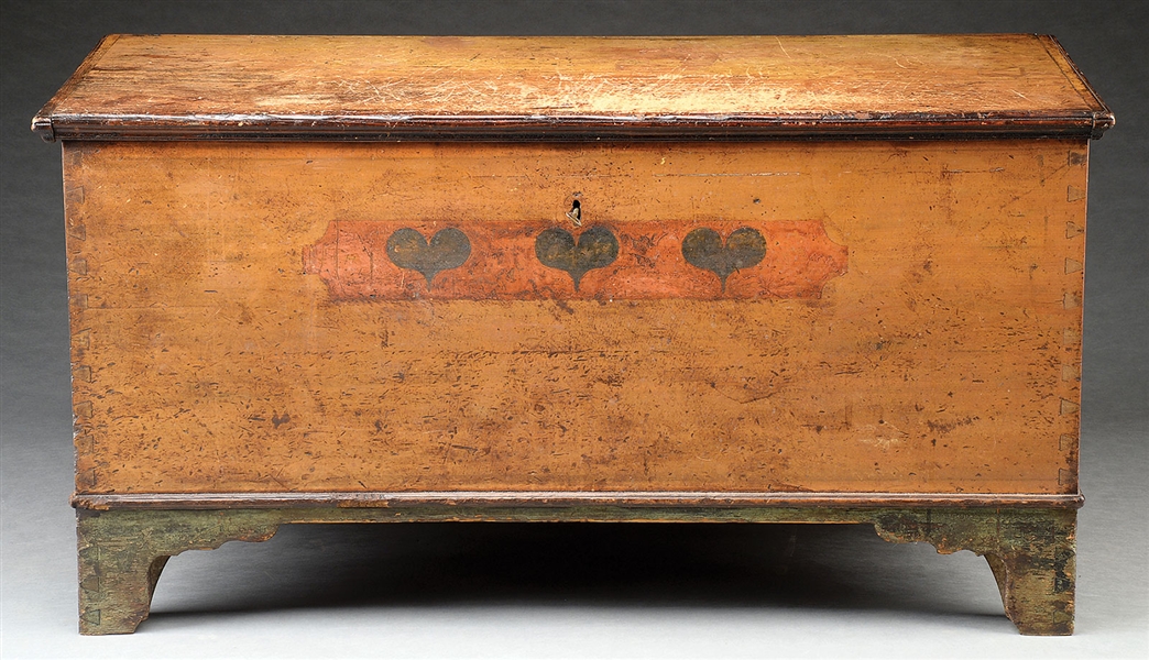 FINE PENNSYLVANIA PAINT DECORATED PINE DOWRY CHEST.                                                                                                                                                     