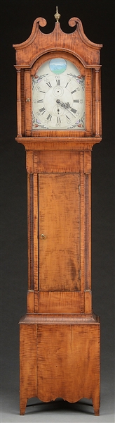 FEDERAL TIGER MAPLE TALL CASE CLOCK.                                                                                                                                                                    