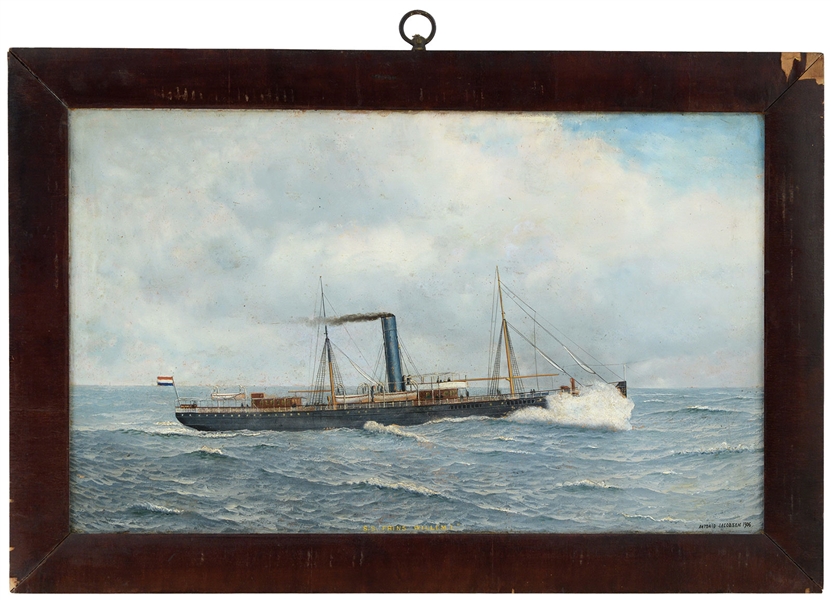 ANTONIO NICOLO GASPARO JACOBSEN (AMERICAN/DANISH, 1850-1921) PORTRAIT OF THE SHIP "S.S. PRINS WILLEM I".                                                                                                