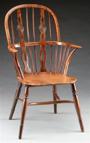 FINE YEW AND CHESTNUT BOWBACK WINDSOR ARMCHAIR.                                                                                                                                                         