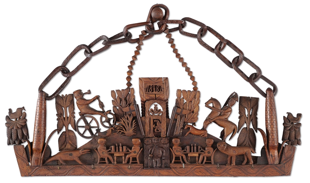 RARE AND EXCEPTIONAL FOLK ART CARVED KEY HOLDER.                                                                                                                                                        