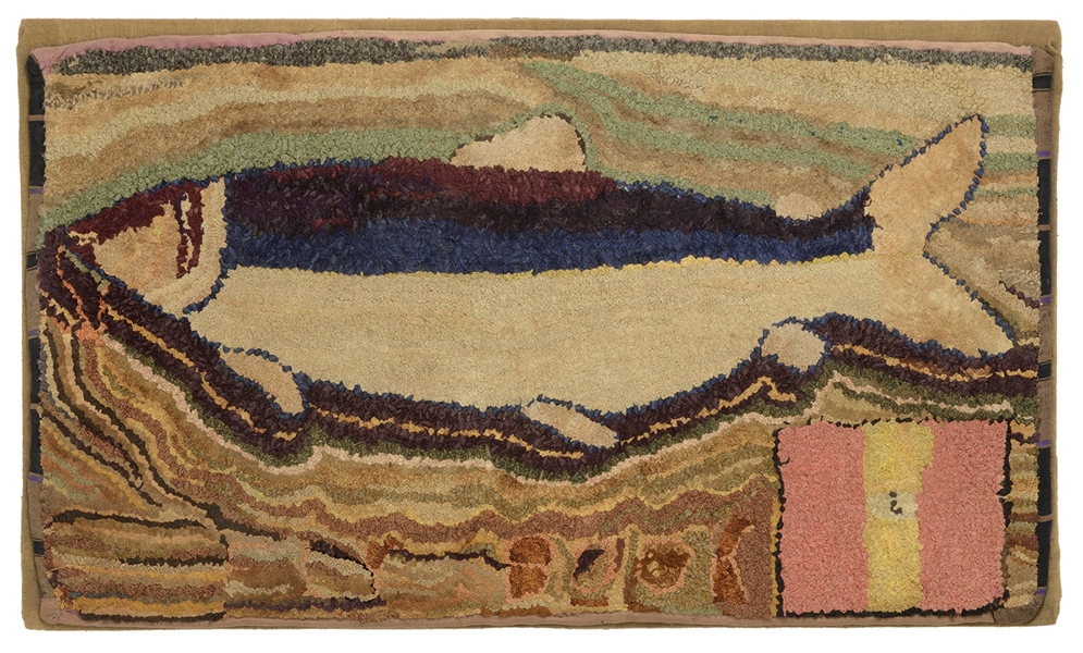 FOLK ART HOOKED RUG OF A FISH, POSSIBLY TROUT.                                                                                                                                                          