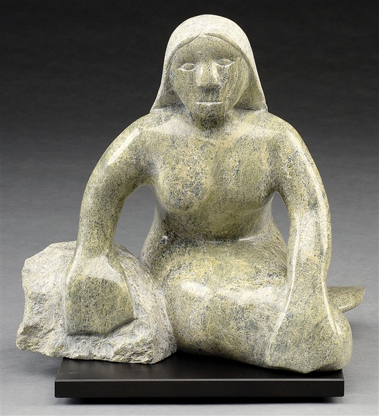 LARGE SOAPSTONE CARVING OF A MERMAID.                                                                                                                                                                   