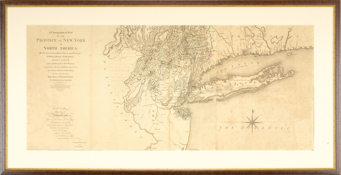 THREE FRAMED MAPS: A CHOROGRAPHICAL MAP OF THE PROVINCE OF NEW YORK IN NORTH AMERICA BY WILLIAM FADEN, LONDON, 1779.                                                                                    