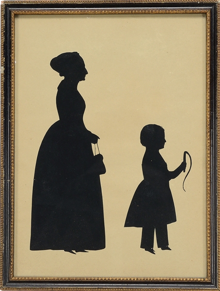 GROUP OF THREE HOLLOW CUT SILHOUETTES OF WOMEN AND CHILDREN.                                                                                                                                            