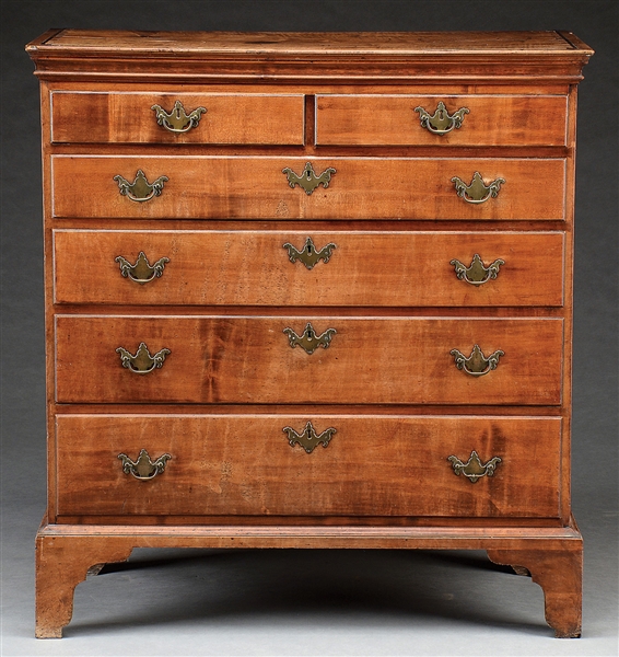 CHIPPENDALE MAPLE TALL CHEST OF DRAWERS.                                                                                                                                                                