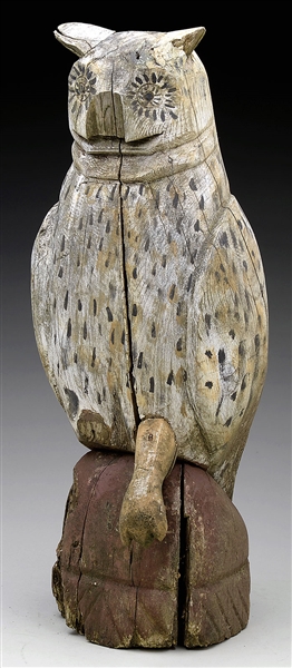 EARLY CARVED OWL DECOY.                                                                                                                                                                                 