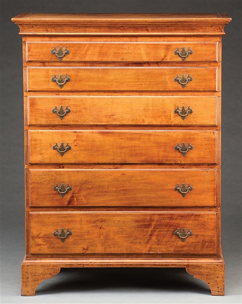 CHIPPENDALE MAPLE SIX DRAWER TALL CHEST.                                                                                                                                                                