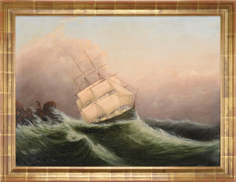 ATTRIBUTED TO CLEMENT DREW (AMERICAN, 1806-1889) SHIP IN DISTRESS.                                                                                                                                      