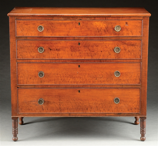 SHERATON MAPLE AND BIRDS EYE MAPLE CHEST OF DRAWERS.                                                                                                                                                   