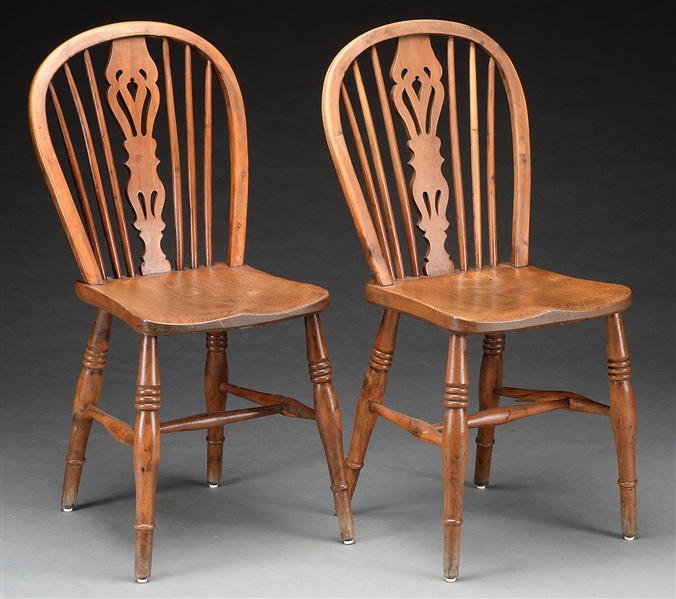 PAIR OF YEW AND CHESTNUT WINDSOR SIDE CHAIRS.                                                                                                                                                           