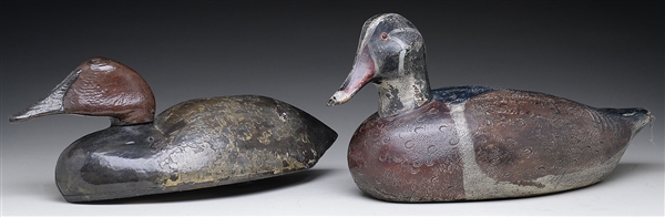 TWO CARVED & PAINTED DUCK DECOYS.                                                                                                                                                                       