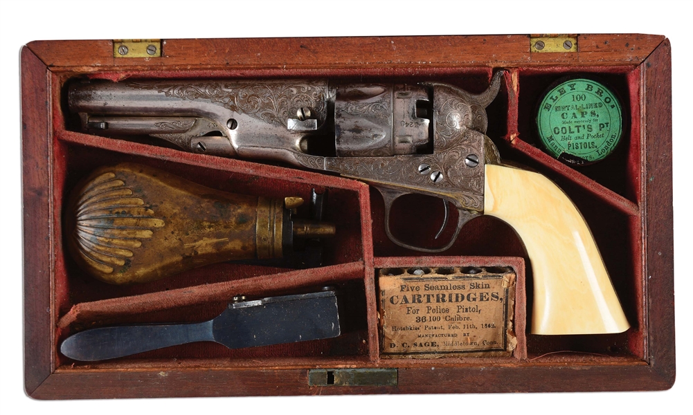 (A) CASED & ENGRAVED IDD METROPOLITAN ARMS CO. MODEL 1862 POLICE PERCUSSION POCKET REVOLVER (1861).