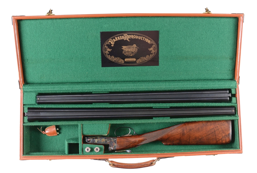 (M) PARKER REPRODUCTION DHE 28 GAUGE SHOTGUN WITH EXTRA .410 BARRELS AND CASE